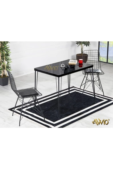 AVVİO 60x90 Ezgi 2 Kişilik Yemek Masası Takımı-mutfak Masası Takımı-siyah Mermer Desenli Oval Kenar