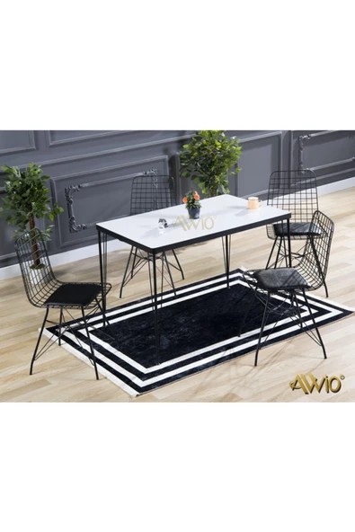 AVVİO 80x120 Ezgi 4 Kişilik Yemek Masası Takımı-mutfak Masası Takımı-beyaz