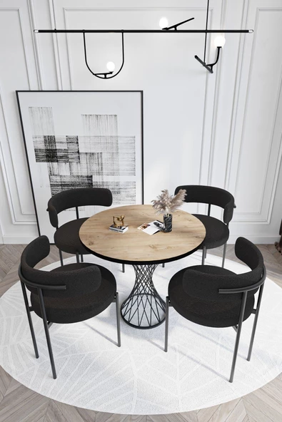 AVVİO Metal Teddy Sandalye 90x90 Yuvarlak Kum Saati Ayak Mutfak Masası Takımı Yemek Masası Takımı ürün görseli