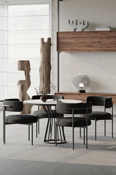 AVVİO Metal Teddy Sandalye 90x90 Yuvarlak Kum Saati Ayak Mutfak Masası Takımı Yemek Masası Takımı - Resim 2