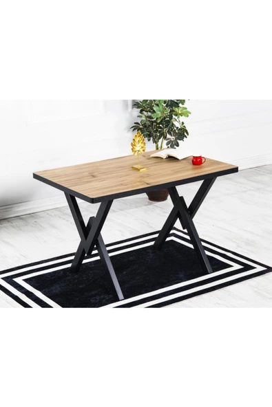 AVVİO 80x120 Arya Tel Kafes 4 Kişilik Akça Mutfak Masası Yemek Masası Cafe Masası Oval Kenar - Resim 2