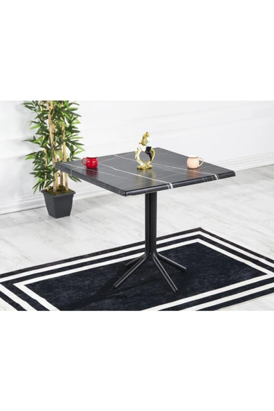 AVVİO Zen 2 Kişilik Verzalit 80x80 Yemek Masası Takımı-mutfak Masası Takımı Siyah Mermer Görünümlü ürün görseli