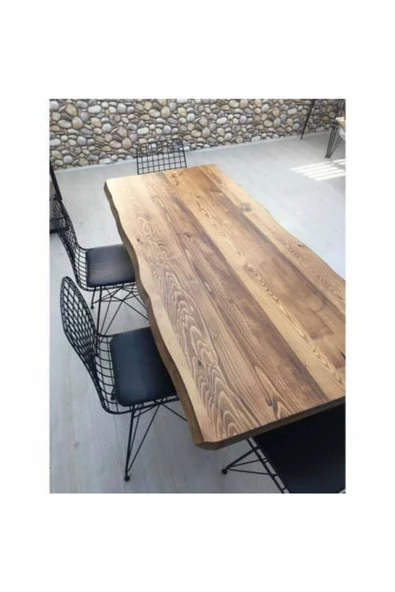 Sağıroğlu Ahşap Kütük 6 Kişilik Mutfak Masası Takımı-yemek Masası Takımı- Doğal Kütük Ağacı - Resim 2