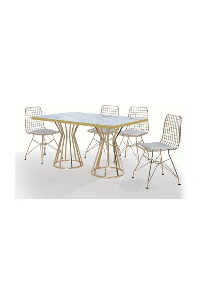 AVVİO Home Parla 4 Kişilik Metal Mutfak Masası Tel Sandalyeli - Resim 2
