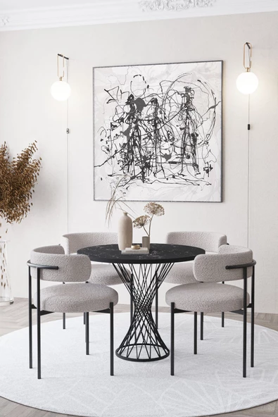 AVVİO Metal Teddy Sandalye 90x90 Yuvarlak Kum Saati Ayak Mutfak Masası Takımı Yemek Masası Takımı ürün görseli