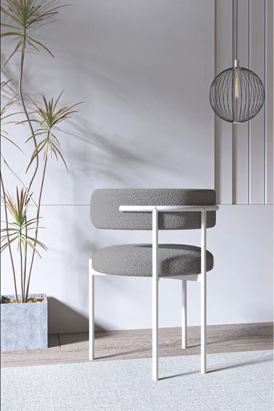 AVVİO LENA Beyaz Teddy  Sandalye Yemek Odası Sandalyesi Mutfak Masası Sandalyesi - Resim 2