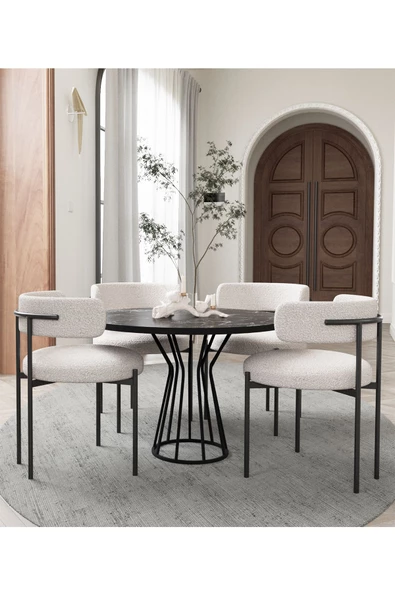 AVVİO Metal Teddy Sandalye 90x90 Yuvarlak Kum Saati Ayak Mutfak Masası Takımı Yemek Masası Takımı - Resim 2
