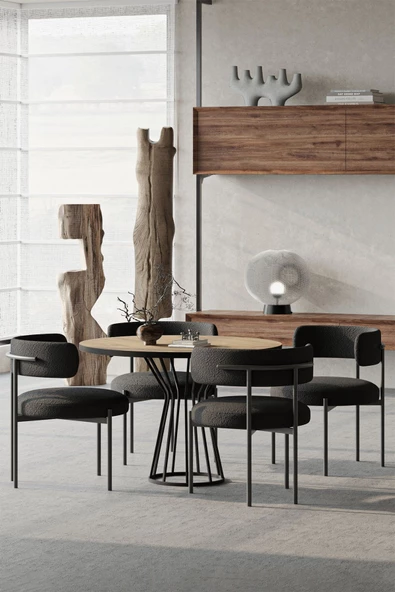 AVVİO Metal Teddy Sandalye 90x90 Yuvarlak Kum Saati Ayak Mutfak Masası Takımı Yemek Masası Takımı - Resim 2