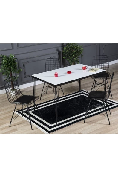 AVVİO Arya 4 Kişilik 80x120 Yemek Masası Takımı-mutfak Masası Takımı- Düz Beyaz Oval Kenar ürün görseli