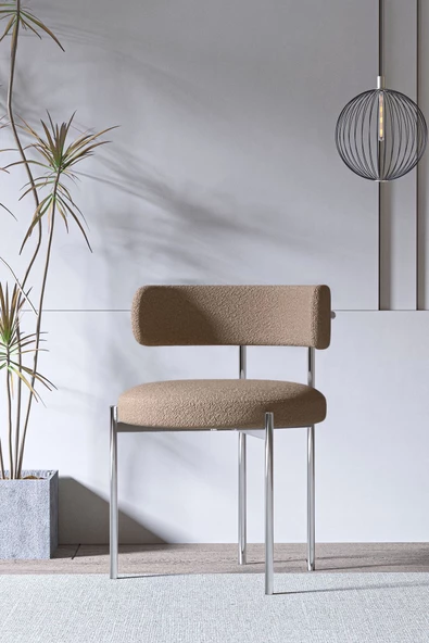 AVVİO Lorenta Gümüş Metal Rols Mutfak Sandalyesi Yemek Odası Sandalyesi Makyaj Sandalyesi (TEDDY SANDALYE) ürün görseli