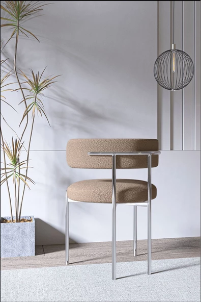 AVVİO Lorenta Gümüş Metal Rols Mutfak Sandalyesi Yemek Odası Sandalyesi Makyaj Sandalyesi (TEDDY SANDALYE) - Resim 2