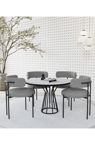 AVVİO Metal Teddy Sandalye 90x90 Yuvarlak Kum Saati Ayak Mutfak Masası Takımı Yemek Masası Takımı ürün görseli