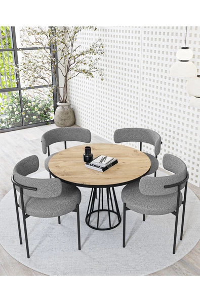 AVVİO Metal Teddy Sandalye 90x90 Yuvarlak Kum Saati Ayak Mutfak Masası Takımı Yemek Masası Takımı - Resim 2