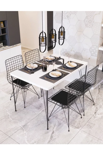 AVVİO 80x120 Berra 4 Kişilik Yemek Masası Takımı-mutfak Masası Takımı-beyaz Oval Kenar ürün görseli