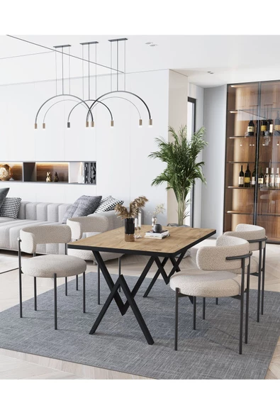 AVVİO Lavinya Teddy Sandalye 80x120 Yemek Masası Mutfak Masası 4 Kişilik Masa Sandalye Takımı(BUKLE KUMAŞ) - Resim 2