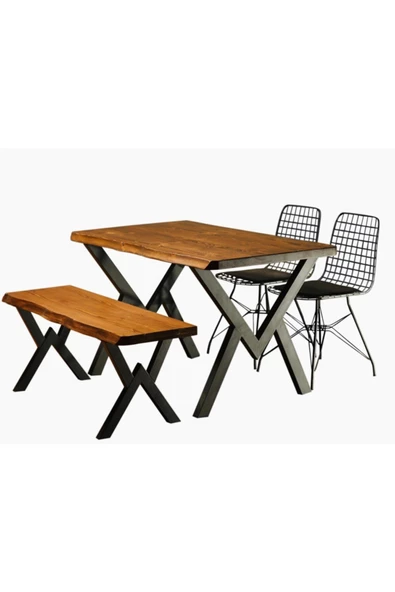 AVVİO 80x120 Kütük 4 Kişilik Yemek Masası Takımı-mutfak Masası Takımı Banklı ürün görseli