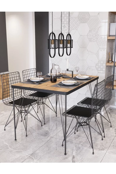 AVVİO 80x120 Tekir 4 Kişilik Yemek Masası Takımı-mutfak Masası Takımı-ceviz Oval Kenar - Resim 2