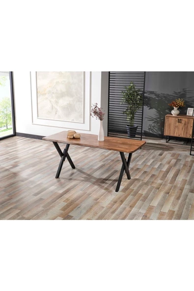 AVVİO Asel 80x180 Doğal Kütük 6 Sandalyeli Mutfak Masası Takımı-yemek Masası Takımı- Doğal Kütük Ağacı - Resim 2