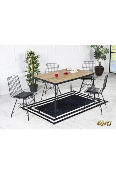 AVVİO 80x120 Tekir Akçağaç 4 Kişilik Yemek Masası Takımı-mutfak Masası Takımı-ceviz Oval Kenar ürün görseli