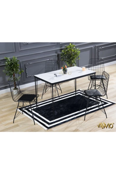 AVVİO 80x120 Mera 4 Kişilik Yemek Masası Takımı-mutfak Masası Takımı-beyaz Oval Kenar