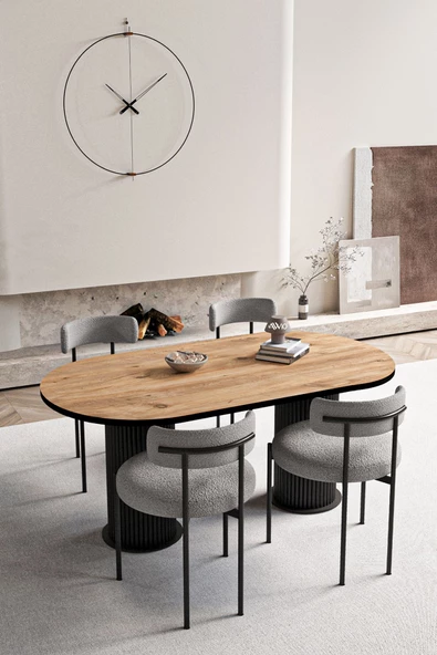 AVVİO Natura Teddy Sandalye Ptt Silindir Ayak 80x140 Oval Mutfak Masası Takımı Yemek Masası Takımı ürün görseli