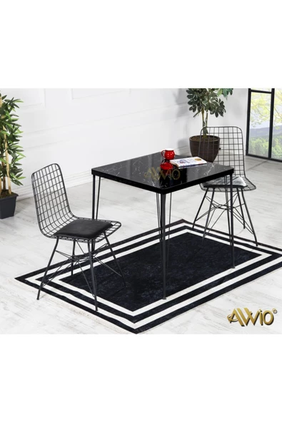 AVVİO 70x70 Defne 2 Kişilik Yemek Masası Takımı-mutfak Masası Takımı-siyah Mermer Desenli