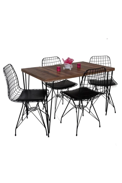 AVVİO 60x120 Defne 4 Kişilik Yemek Masası Mutfak Masası Masa Sandalye Oval Kenar