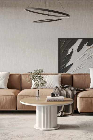 AVVİO Woven Lake MDF AYAK  Modern Yuvarlak Orta Sehpa 70 CM - 2