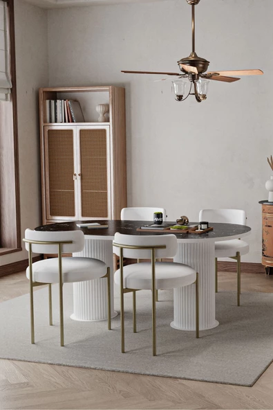 AVVİO WEST Beyaz PTT Ayak 80X140 Yemek Masası Mutfak Masası Masa Sandalye Takımı(KADİFE KUMAŞ) ürün görseli