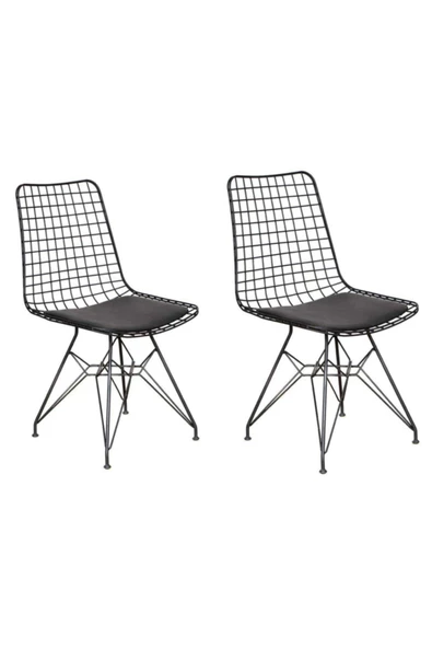 AVVİO Roma 2'li Siyah Tel Sandalye- Mutfak Sandalyesi ürün görseli