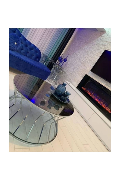 AVVİO Home Buse Delux Orta Sehpa(gümüş-siyah Cam) - Resim 2