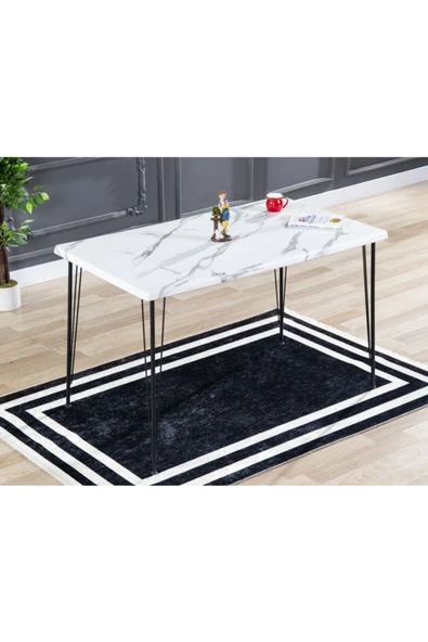 AVVİO Malta 80-120 Verzalit Yemek Masası Takımı-mutfak Masası Takımı-balkon Masa Takımı - Beyaz Mermer - Resim 2