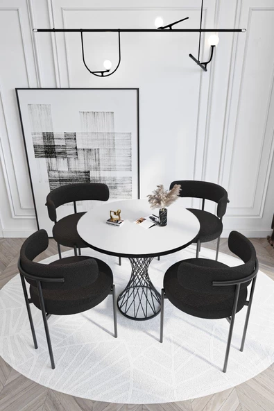 AVVİO Metal Teddy Sandalye 90x90 Yuvarlak Kum Saati Ayak Mutfak Masası Takımı Yemek Masası Takımı - Resim 2