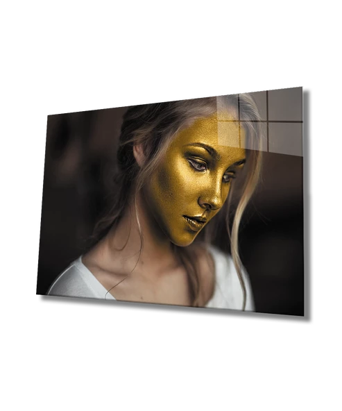 Altın Yüzlü Kadın Dekoratif ve Modern Cam Tablo Gold Faced ürün görseli