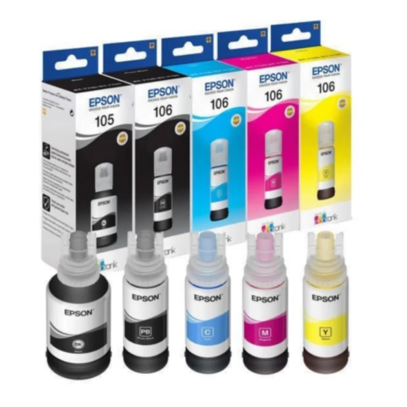 Epson 105 / 106 Ecotank Photoink 5 Renk Orjinal Mürekkep Kartuş Seti L7160 L7180