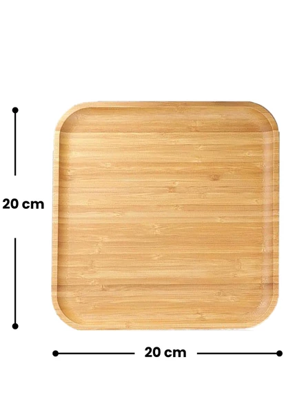 4 Adet Bambu Kare Servis Tabağı, Sunum Seti (20x20 cm) - 4