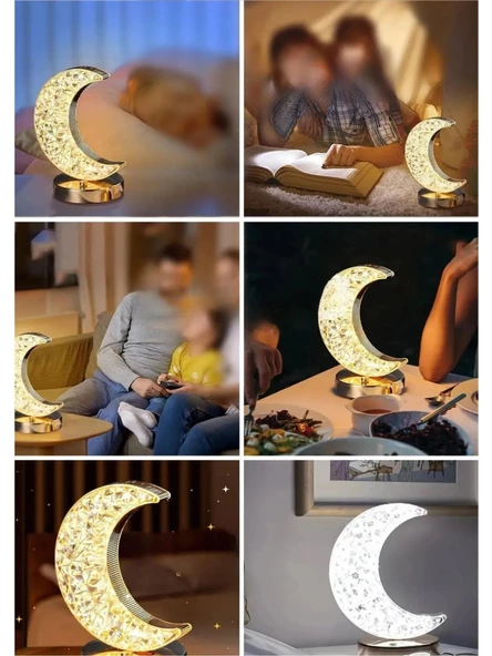 Dekoratif Ay Işığı Hilal Masa Lambası Crystal Moon USB Şarjlı 3 Modlu Ambiyans LED Gece Lambası B37 - 2