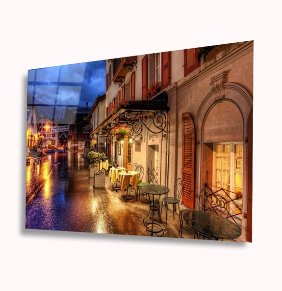 Romantik Sokak Dekoratif ve Modern Cam Tablo