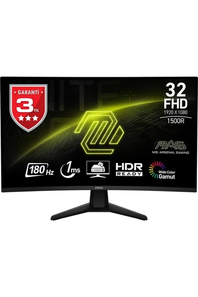 MSI MAG 32C6 31.5 1920x1080 180Hz 1ms HDMI DP Adaptive Sync Curved 1500R Gaming Monitör