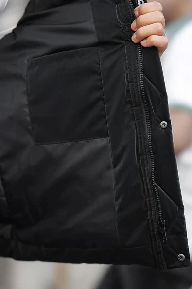 Erkek Parlak Kışlık Şişme Mont Astarlı Siyah - Resim 4