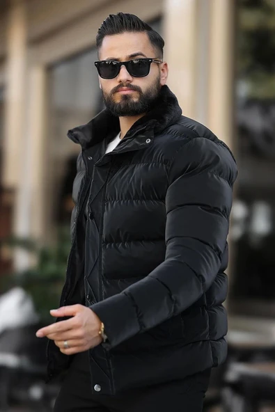 Erkek Parlak Kışlık Şişme Mont Astarlı Siyah - Resim 2