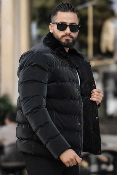 Erkek Parlak Kışlık Şişme Mont Astarlı Siyah - Resim 3