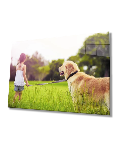 Çocuk ve Köpek Dekoratif ve Modern Cam Tablo ürün görseli
