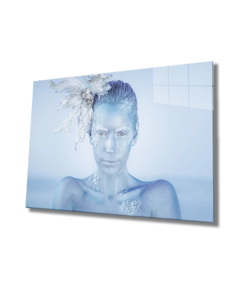 Buz Kadın Dekoratif ve Modern Cam Tablo Ice Women