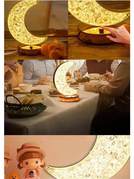 Dekoratif Ay Işığı Hilal Masa Lambası Crystal Moon USB Şarjlı 3 Modlu Ambiyans LED Gece Lambası B37 - 5