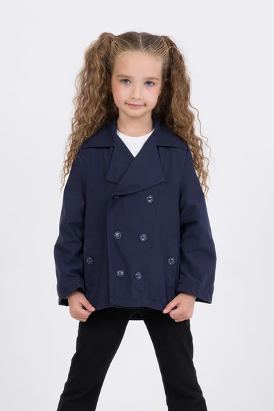 Çift Cepli Su Geçirmez Kız Çocuk Trençkot Yağmurluk - 7