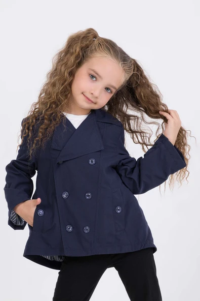 Çift Cepli Su Geçirmez Kız Çocuk Trençkot Yağmurluk - 2