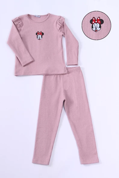 KIZ ÇOCUK TRİKO TAKIM KARAKTER NAKIŞLI KOLLARI FIRFIRLI E25 - Resim 8