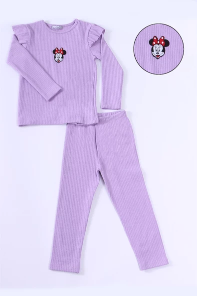 KIZ ÇOCUK TRİKO TAKIM KARAKTER NAKIŞLI KOLLARI FIRFIRLI E25 - Resim 5