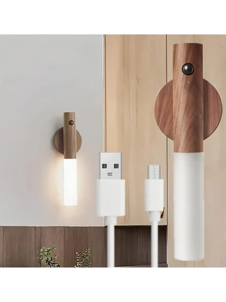 Modern Sensörlü USB Şarjlı Mıknatıslı Taşınabilir Duvar Aplik Masa Lambası Ahşap Görünümlü Gün Işığı B84 - 4